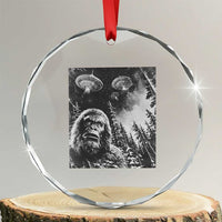 Funny Graphic Bigfoot Selfie with UFOs Weird Crystal Glass Ornament TS10
