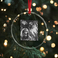 Funny Graphic Bigfoot Selfie with UFOs Weird Crystal Glass Ornament TS10