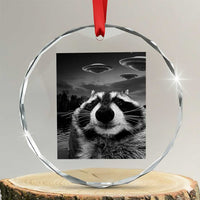 Funny Graphic Racoon Selfie with UFOs Weird Crystal Glass Ornament TS10