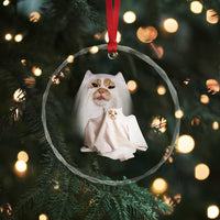 Funny Halloween Ghost Cat Meme Crystal Glass Ornament TS10