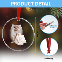 Funny Halloween Ghost Cat Meme Crystal Glass Ornament TS10
