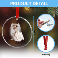 Funny Halloween Ghost Cat Meme Crystal Glass Ornament TS10