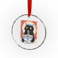 Funny Hanukkah Black Cat Eating Noodle Crystal Glass Ornament TS11