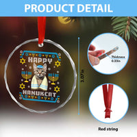 Funny Hanukkah Cat Crystal Glass Ornament Happy Hanukcat Menorah Ugly Chanukah Jewish Festival TS02