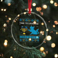 Funny Hanukkah Cat Crystal Glass Ornament Light The Meownorah Jewish Menorah Chanukah TS02