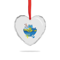 Funny Hanukkah Cat Heart Crystal Glass Ornament Kawaii Cat Eating Ramen Anime Jewish Kitten - Wonder Print Shop