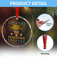 Funny Hanukkah Crystal Glass Ornament Feliz Januca Ladino Jewish Sephardic TS09
