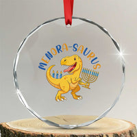 Funny Hanukkah Dinosaur Celebration Festival Of Lights Gift Crystal Glass Ornament Menorasaurus - Wonder Print Shop