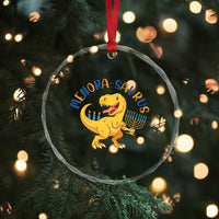 Funny Hanukkah Dinosaur Celebration Festival Of Lights Gift Crystal Glass Ornament Menorasaurus - Wonder Print Shop