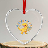 Funny Hanukkah Dinosaur Celebration Festival Of Lights Gift Heart Crystal Glass Ornament Menorasaurus - Wonder Print Shop