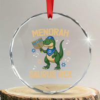 Funny Hanukkah Dinosaur Lover Crystal Glass Ornament Menorasaurus Rex Festival Of Lights Gift TS12