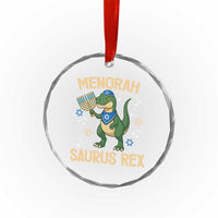 Funny Hanukkah Dinosaur Lover Crystal Glass Ornament Menorasaurus Rex Festival Of Lights Gift - Wonder Print Shop