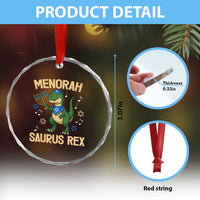 Funny Hanukkah Dinosaur Lover Crystal Glass Ornament Menorasaurus Rex Festival Of Lights Gift TS12