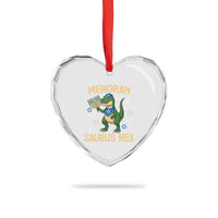 Funny Hanukkah Dinosaur Lover Heart Crystal Glass Ornament Menorasaurus Rex Festival Of Lights Gift - Wonder Print Shop