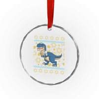 Funny Hanukkah Dinosaur Lover Ugly Sweater Crystal Glass Ornament Festival Of Lights Gift - Wonder Print Shop