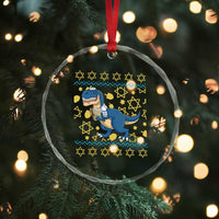 Funny Hanukkah Dinosaur Lover Ugly Sweater Crystal Glass Ornament Festival Of Lights Gift TS12