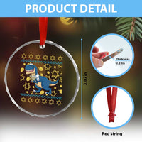 Funny Hanukkah Dinosaur Lover Ugly Sweater Crystal Glass Ornament Festival Of Lights Gift TS12