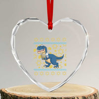 Funny Hanukkah Dinosaur Lover Ugly Sweater Heart Crystal Glass Ornament Festival Of Lights Gift - Wonder Print Shop