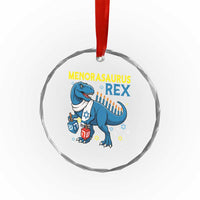 Funny Hanukkah Dinosaur With Dreidel Menorah Pun Gift Crystal Glass Ornament Menorasaurus Rex TS12