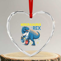 Funny Hanukkah Dinosaur With Dreidel Menorah Pun Gift Heart Crystal Glass Ornament Menorasaurus Rex - Wonder Print Shop