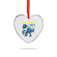 Funny Hanukkah Dinosaur With Dreidel Menorah Pun Gift Heart Crystal Glass Ornament Menorasaurus Rex - Wonder Print Shop