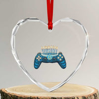 Funny Hanukkah Gamer Gaming Heart Crystal Glass Ornament - Wonder Print Shop
