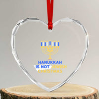 Funny Hanukkah Is Not Jewish Christmas Heart Crystal Glass Ornament Chanukah Menorah - Wonder Print Shop