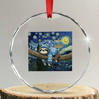 Funny Hanukkah Sloth Crystal Glass Ornament Van Gogh Starry Night Jewish Gift TS12