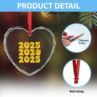 Funny Happy New Year 2025 Heart Crystal Glass Ornament - Wonder Print Shop