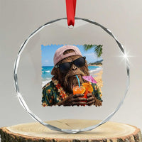 Funny Hawaiian Bigfoot Crystal Glass Ornament Tropical Beach Party Graphic
