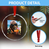 Funny Hawaiian Bigfoot Crystal Glass Ornament Tropical Beach Party Graphic