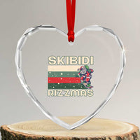 Funny Heart Crystal Glass Ornament Skibidi Rizzmas Rizz Santa Clause Skating Board Xmas Retro Stripe - Wonder Print Shop