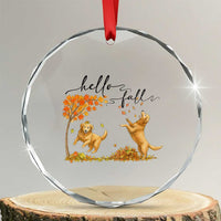 Funny Hello Fall Thanksgiving Golden Retriever Crystal Glass Ornament - Wonder Print Shop