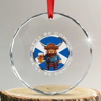 Funny Highland Cow in Kilt Drinking Crystal Glass Ornament We'll Be Coming Scottish Pride Football Fans - Wonder Print Shop