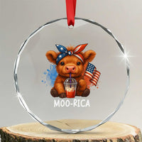 Funny Highland Cow Patriotic Crystal Glass Ornament Moo Rica USA Flag Cow Farmer TS12
