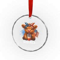 Funny Highland Cow Patriotic Crystal Glass Ornament Moo Rica USA Flag Cow Farmer - Wonder Print Shop