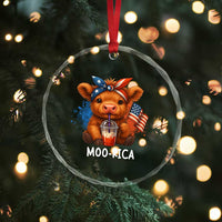Funny Highland Cow Patriotic Crystal Glass Ornament Moo Rica USA Flag Cow Farmer - Wonder Print Shop
