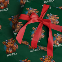 Funny Highland Cow Patriotic Wrapping Paper Roll Moo Rica USA Flag Cow Farmer - Wonder Print Shop