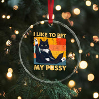 Funny Humor Saying Cat Crystal Glass Ornament I Like To Pet My Pussy Naughty Vintage TS10