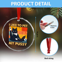 Funny Humor Saying Cat Crystal Glass Ornament I Like To Pet My Pussy Naughty Vintage - Wonder Print Shop