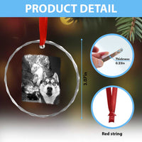 Funny Husky Chaos Crystal Glass Ornament Cool Dog Selfie With Burning Car