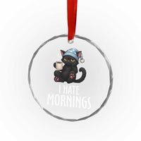 Funny I Hate Mornings Crystal Glass Ornament Cute Lazy Cat Drink Coffee - Wonder Print Shop