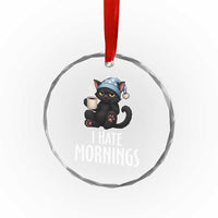 Funny I Hate Mornings Crystal Glass Ornament Cute Lazy Cat Drink Coffee TS12