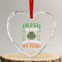 Funny Irish Blood Runs Through My Veins Heart Crystal Glass Ornament Irish Pride Shamrock - Wonder Print Shop