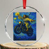 Funny Jesus Christian Motorcycle Crystal Glass Ornament Starry Night Van Gogh Biker TS14