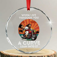 Funny Jesus Christian Motorcycle Crystal Glass Ornament When Life Throws You A Curve Lean Into It TS14
