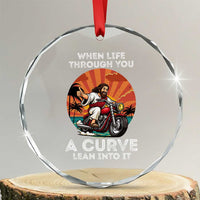 Funny Jesus Christian Motorcycle Crystal Glass Ornament When Life Throws You A Curve Lean Into It TS14