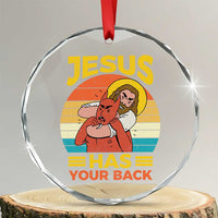 Funny Jesus Has Your Back Crystal Glass Ornament Jiu Jitsu Retro Christian - Wonder Print Shop