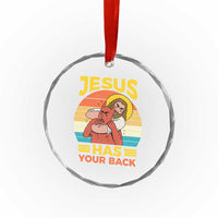 Funny Jesus Has Your Back Crystal Glass Ornament Jiu Jitsu Retro Christian TS11