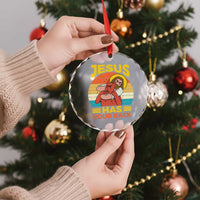 Funny Jesus Has Your Back Crystal Glass Ornament Jiu Jitsu Retro Christian TS11